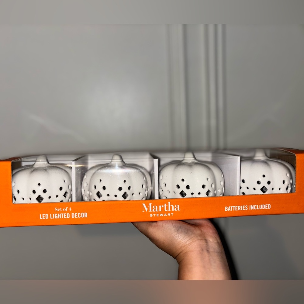 NWT MARTHA STEWART WHITE LED PUMPKIN SET OF 4